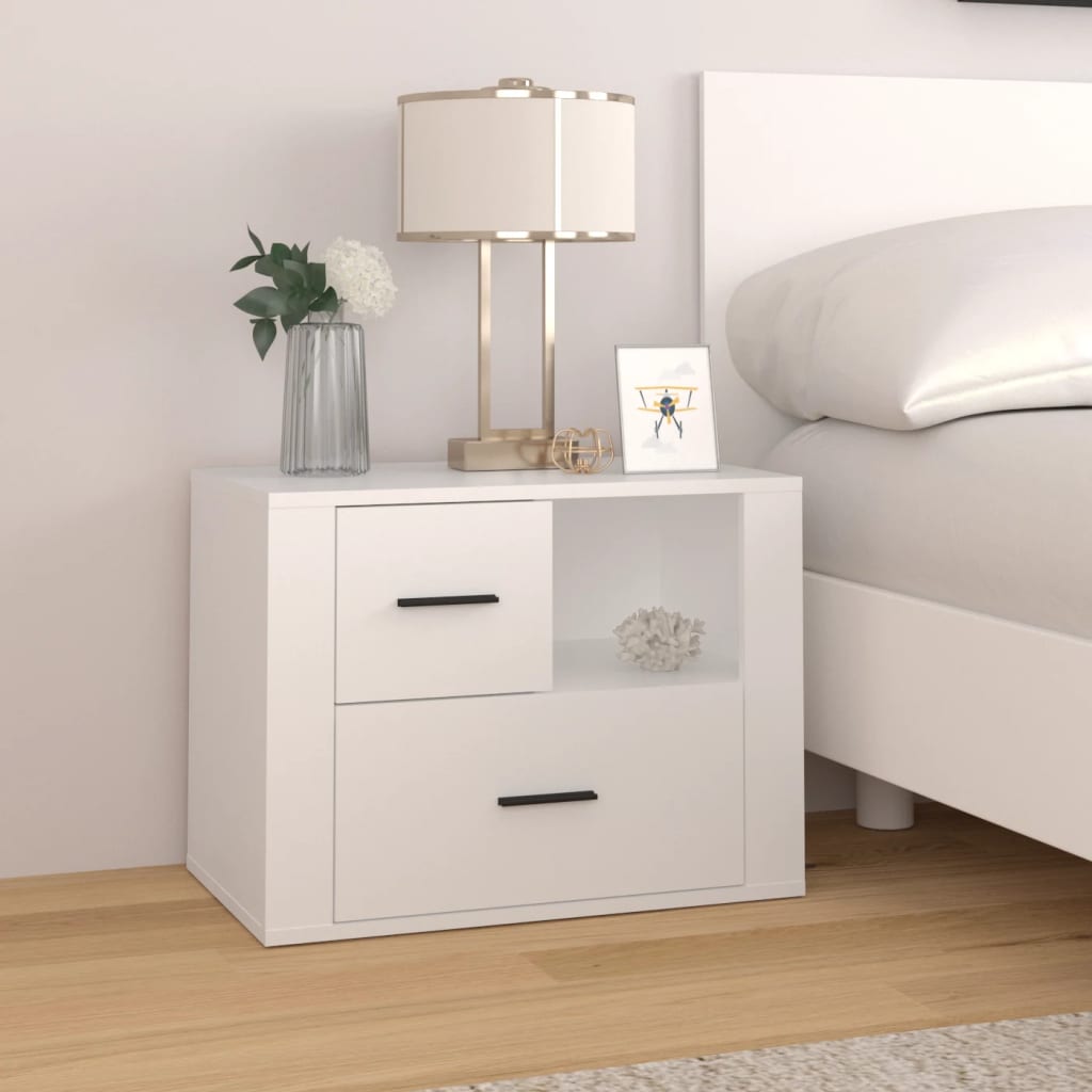 Comodino Bianco 60x36x45 cm in Legno Ingegnerizzato