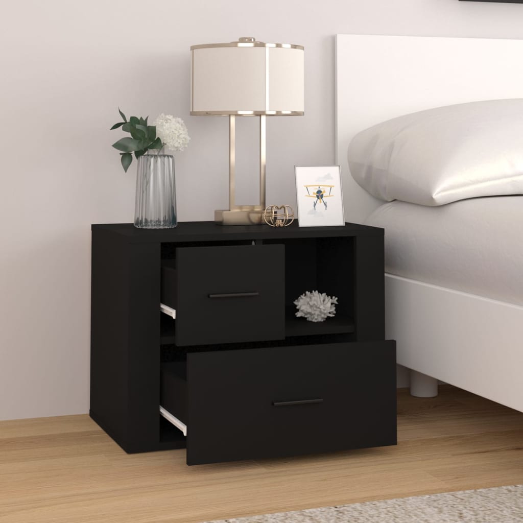 Comodino Nero 60x36x45 cm in Legno Multistrato