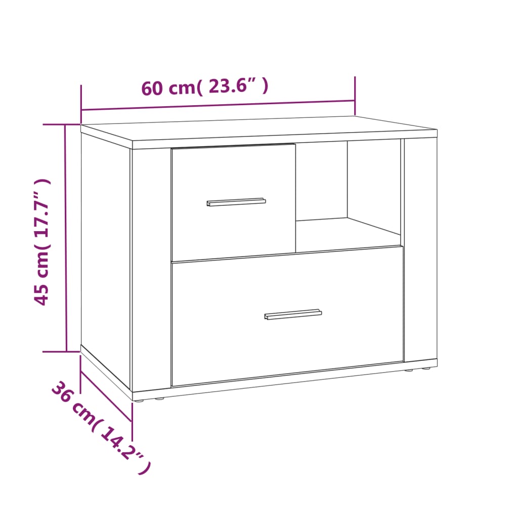 Comodino Nero 60x36x45 cm in Legno Multistrato