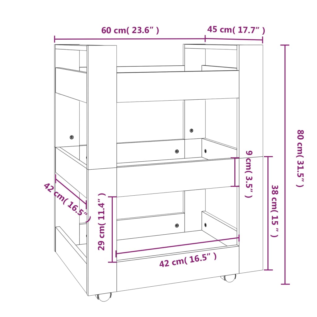 Carrello da Cucina rovere fumo 60x45x80 cm Legno Multistrato