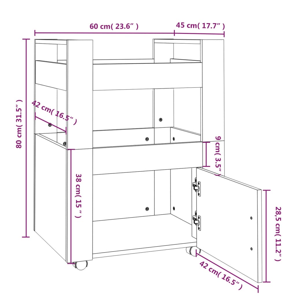 Carrello da Cucina Bianco 60x45x80 cm in Legno Multistrato