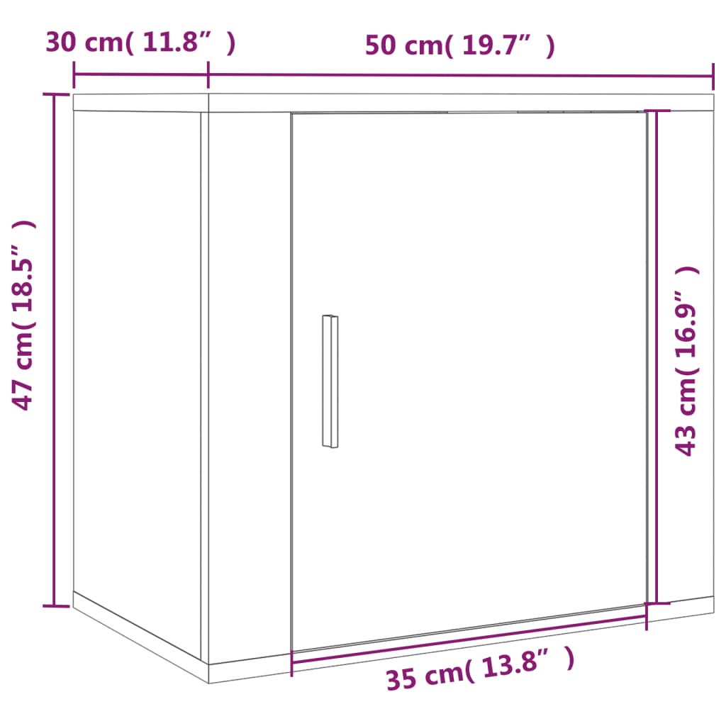 Comodino a Muro Bianco Lucido 50x30x47 cm