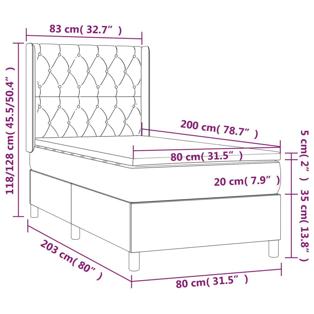 Giroletto a Molle con Materasso Grigio Scuro 80x200 cm Tessuto