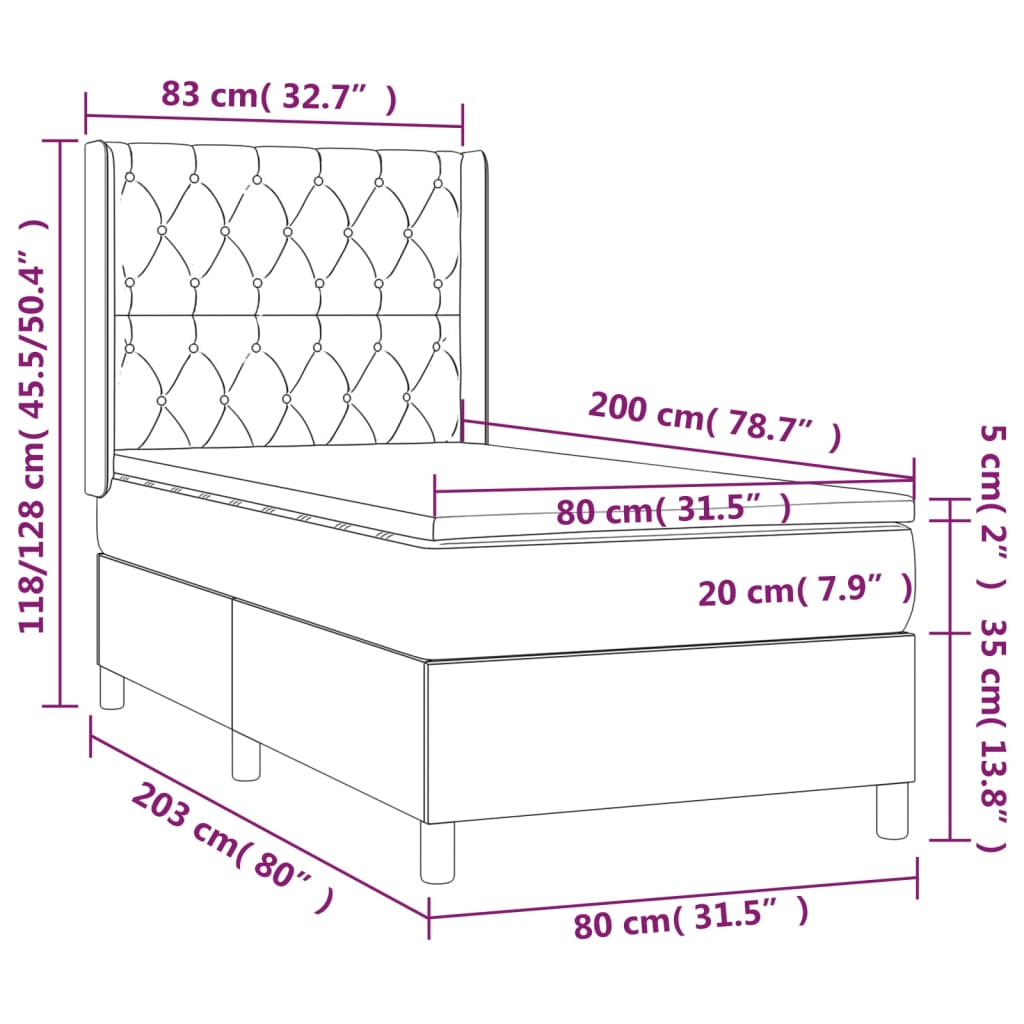 Giroletto a Molle con Materasso Nero 80x200 cm inTessuto