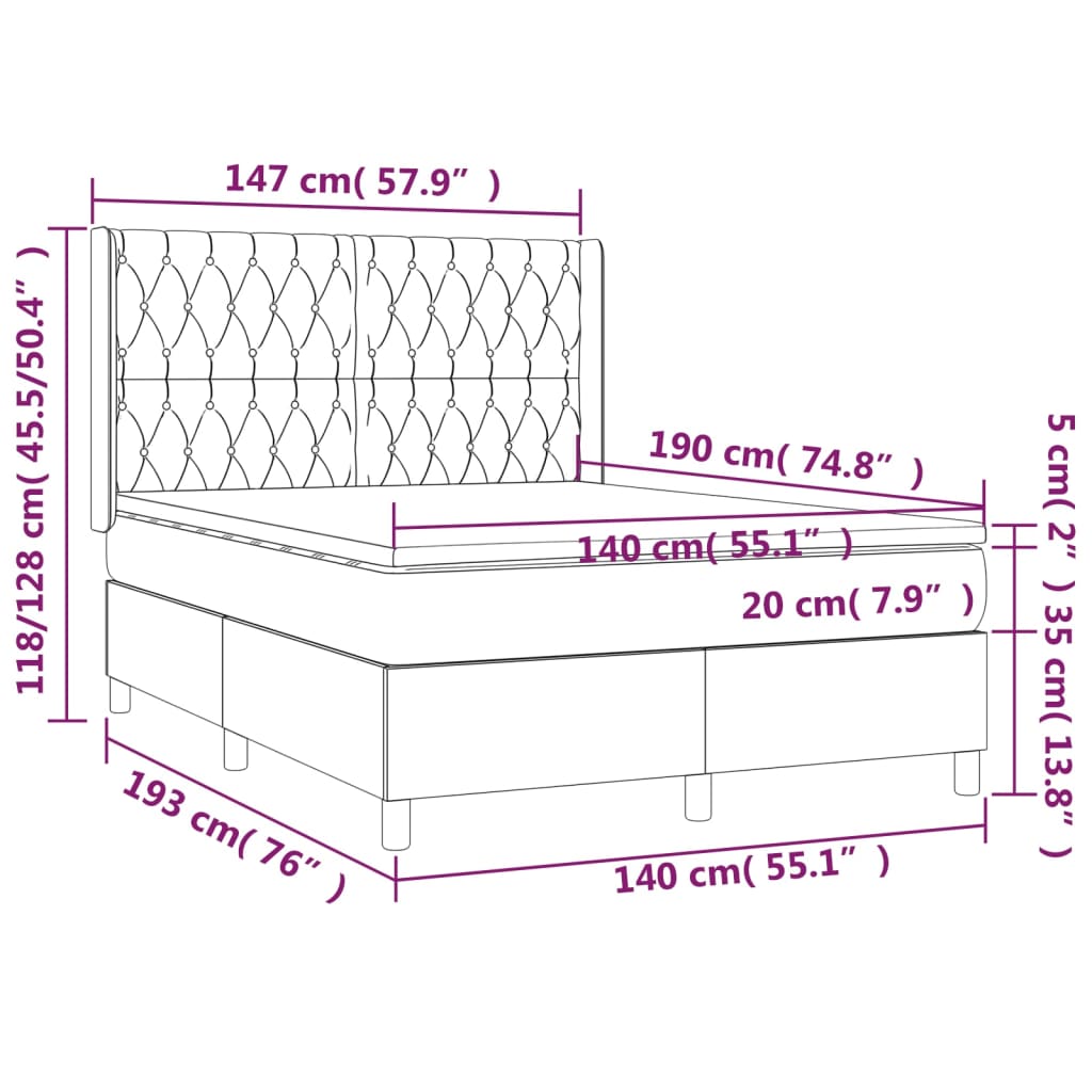 Giroletto a Molle con Materasso Tortora 140x190 cm in Tessuto