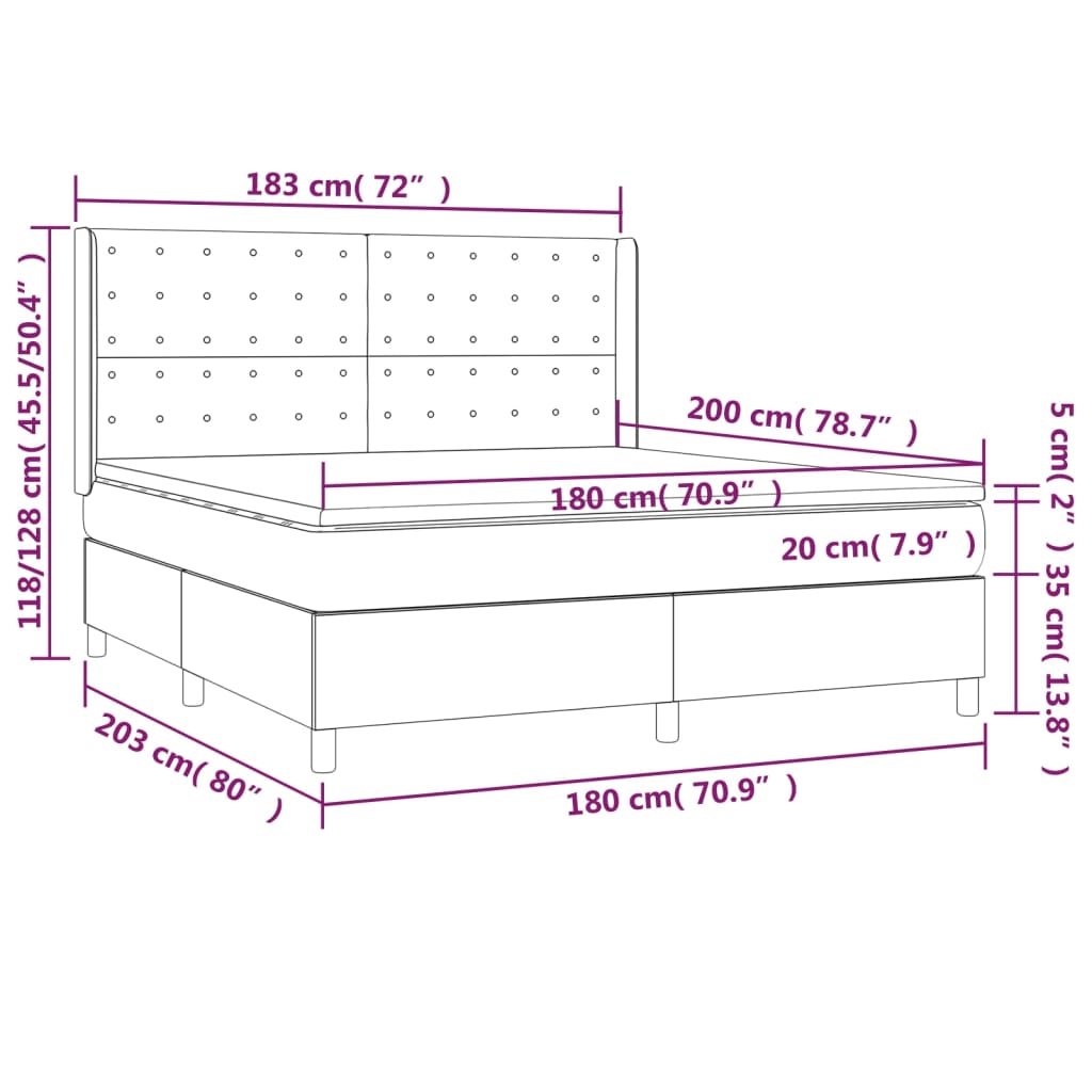 Giroletto a Molle con Materasso Marrone Scuro 180x200cm Tessuto