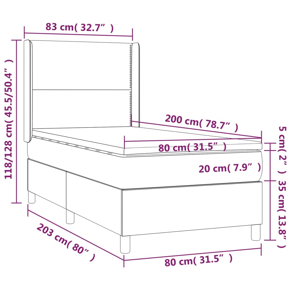 Giroletto a Molle con Materasso Marrone Scuro 80x200 cm Tessuto