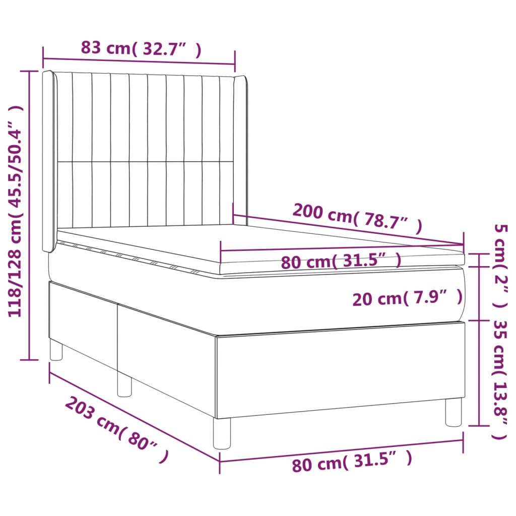 Giroletto a Molle con Materasso Marrone Scuro 80x200 cm Tessuto