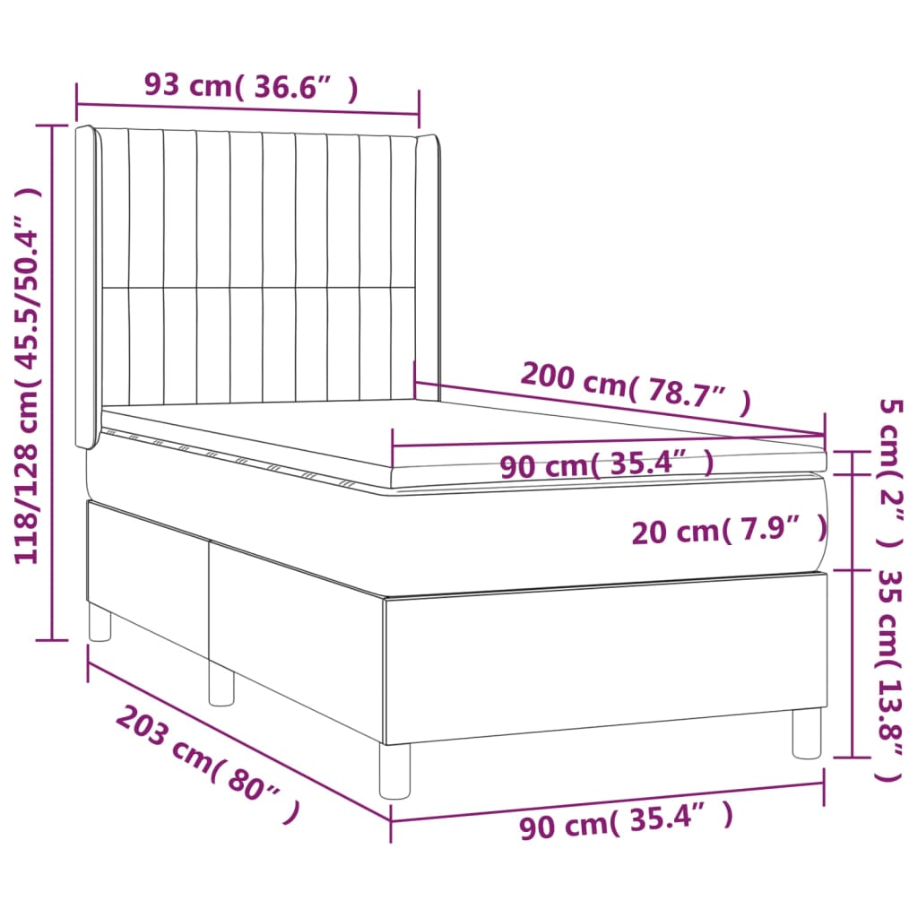 Giroletto a Molle con Materasso Marrone Scuro 90x200 cm Tessuto