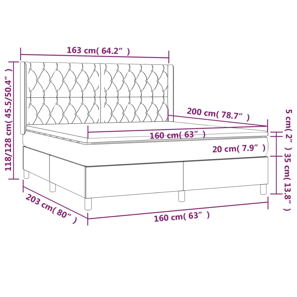 Giroletto a Molle con Materasso Grigio Scuro 160x200 cm Tessuto