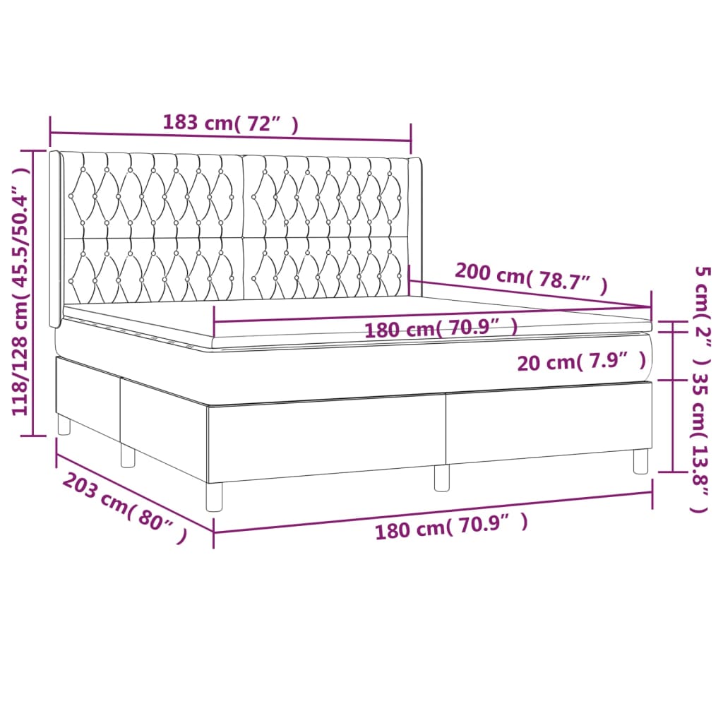 Giroletto a Molle con Materasso Grigio Chiaro180x200 cm Tessuto