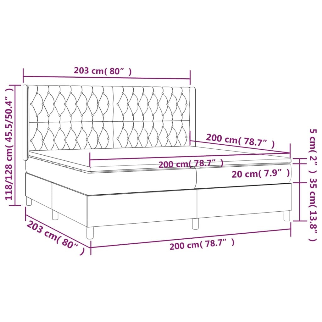 Giroletto a Molle con Materasso Grigio Scuro 200x200 cm Tessuto