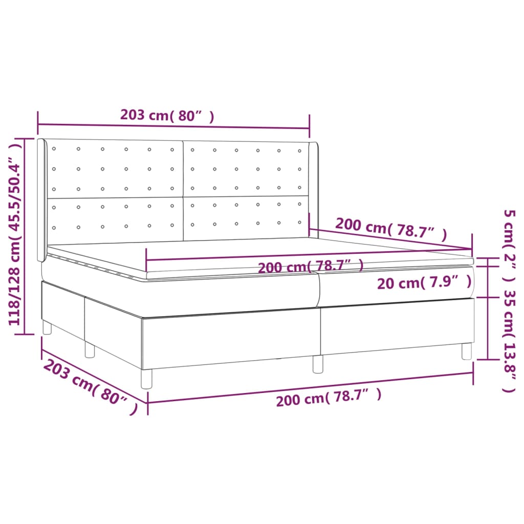 Giroletto a Molle con Materasso Grigio Scuro 200x200 cm Tessuto