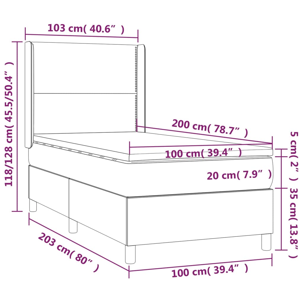 Giroletto a Molle con Materasso Grigio Scuro 100x200 cm Velluto