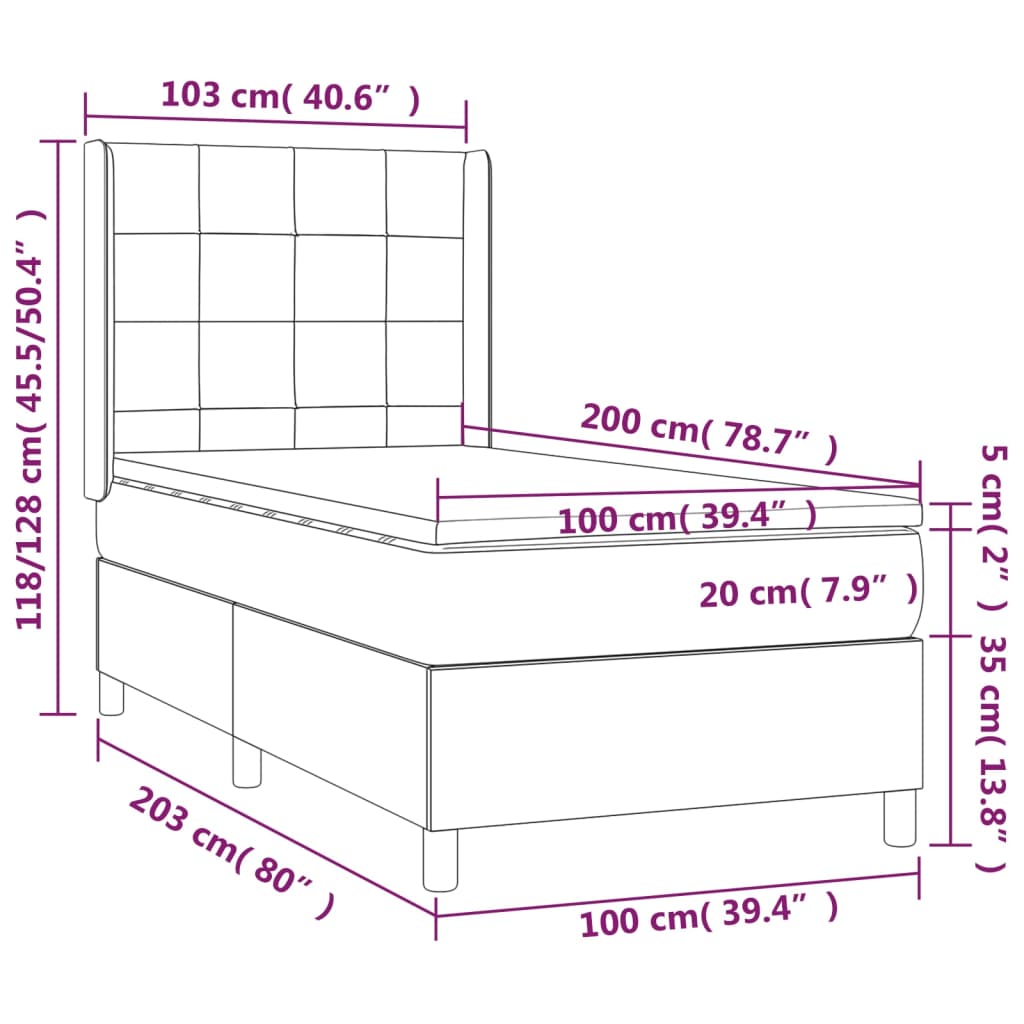 Giroletto a Molle con Materasso Grigio Scuro 100x200 cm Velluto