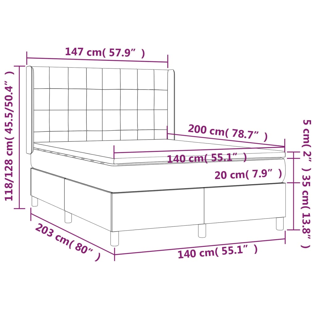 Giroletto a Molle con Materasso Grigio Scuro 140x200 cm Velluto