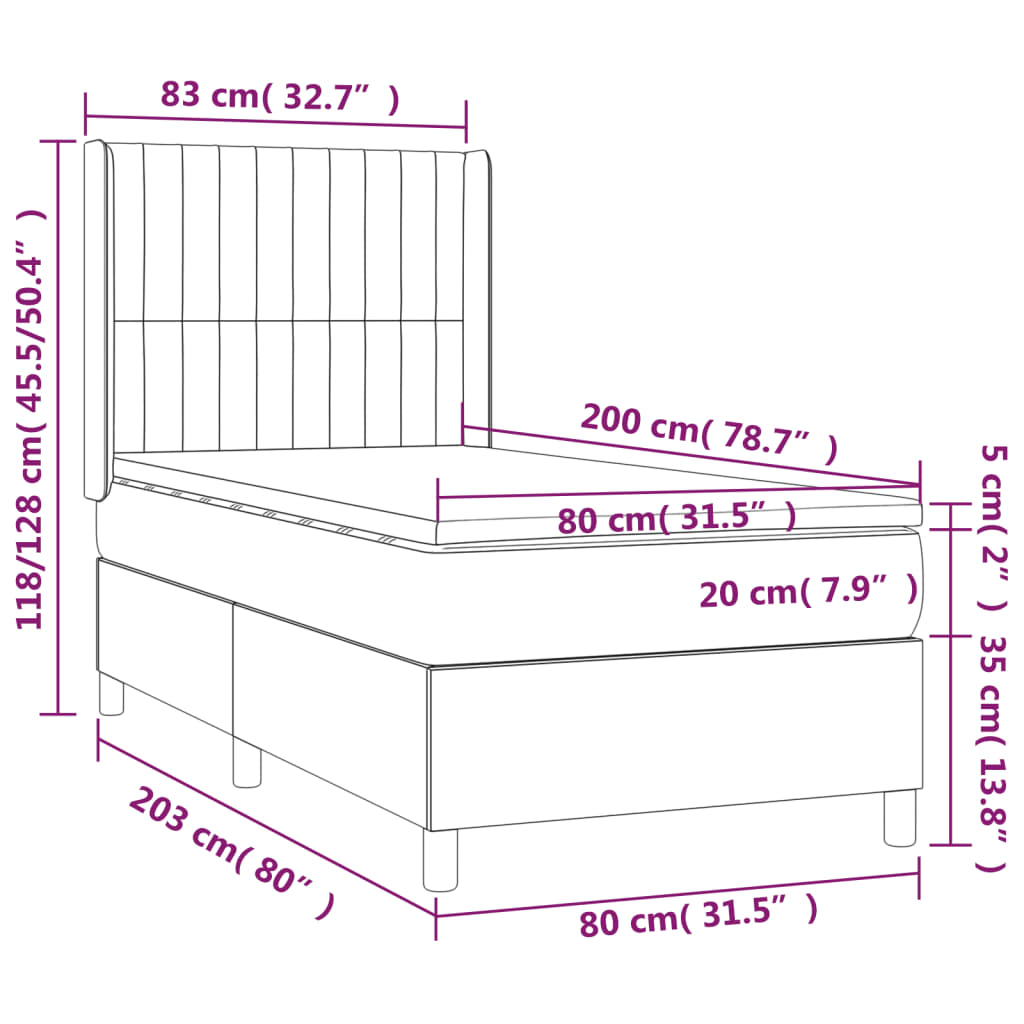 Giroletto a Molle con Materasso Grigio Scuro 80x200 cm Velluto