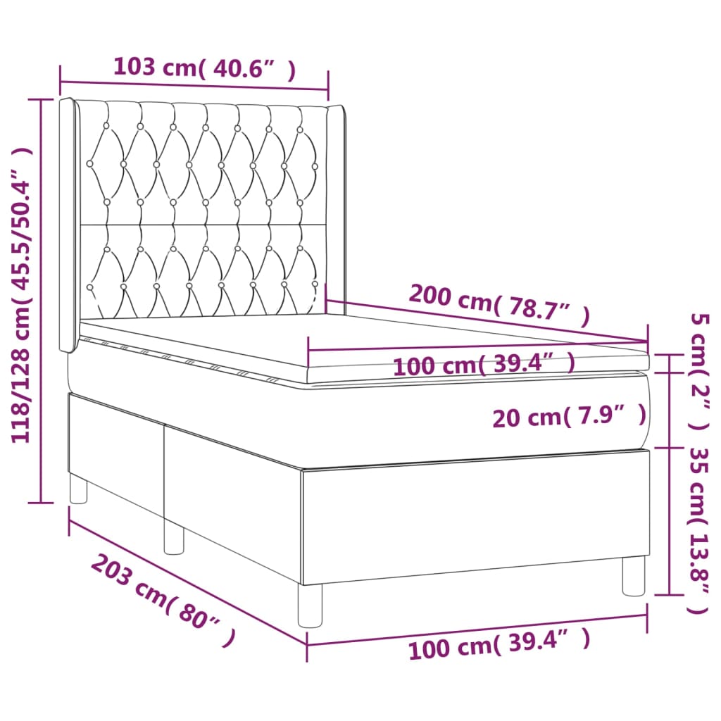 Giroletto a Molle con Materasso Blu Scuro 100x200 cm in Velluto