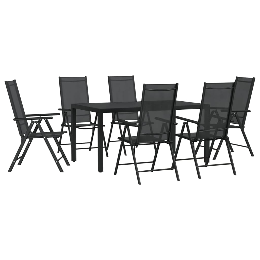 Set da Pranzo da Giardino 7 pz Nero in Alluminio