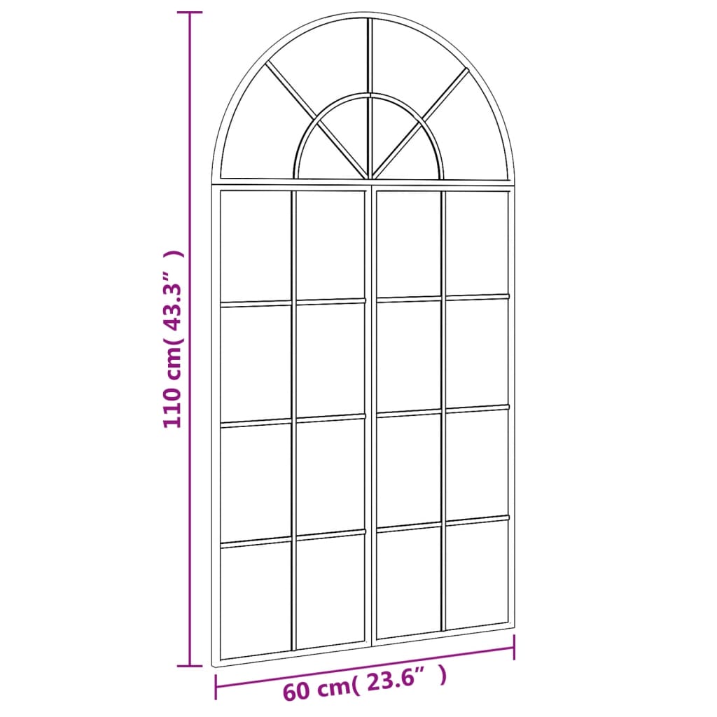 Specchio da Parete Nero 60x110 cm Arco in Ferro