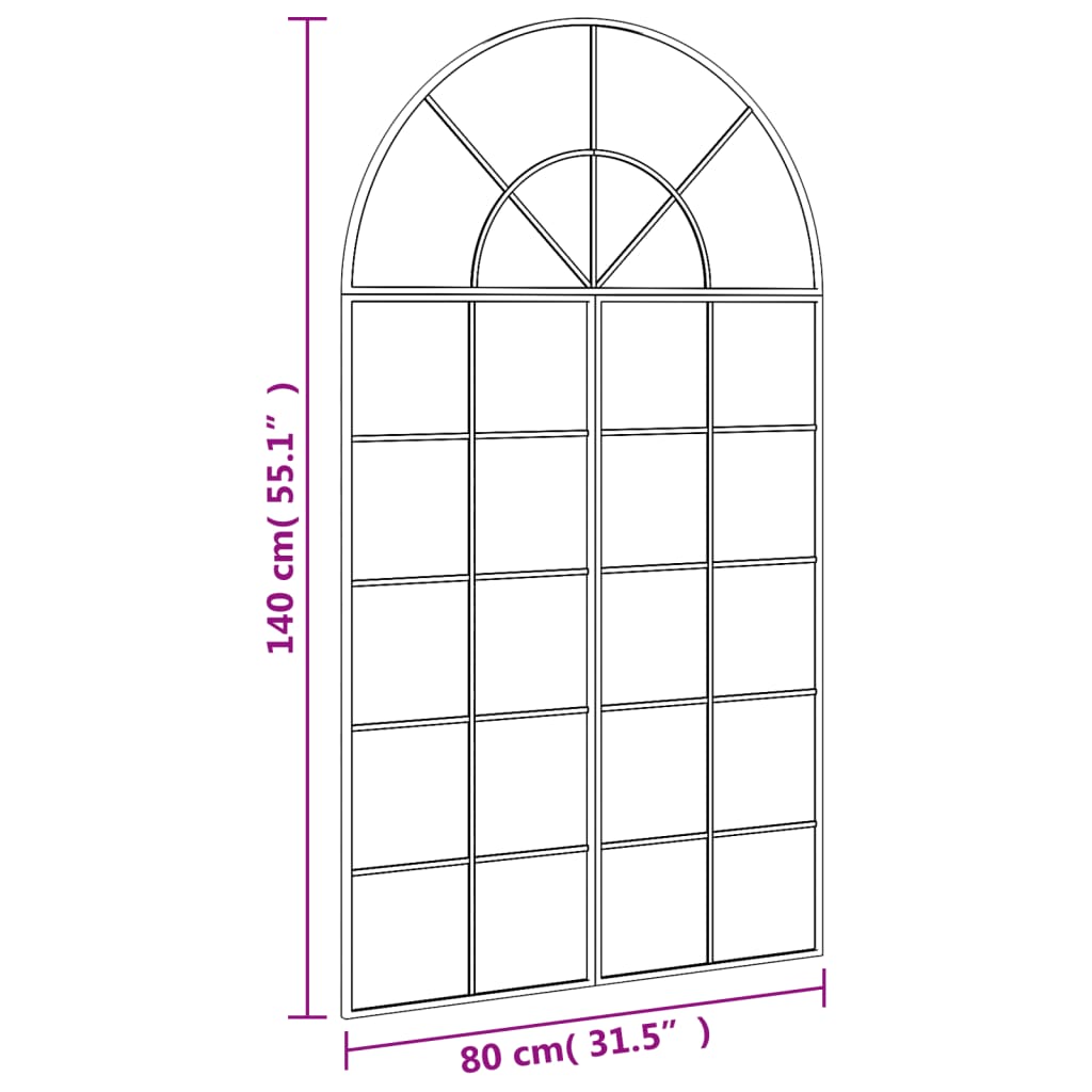 Specchio da Parete Nero 80x140 cm Arco in Ferro