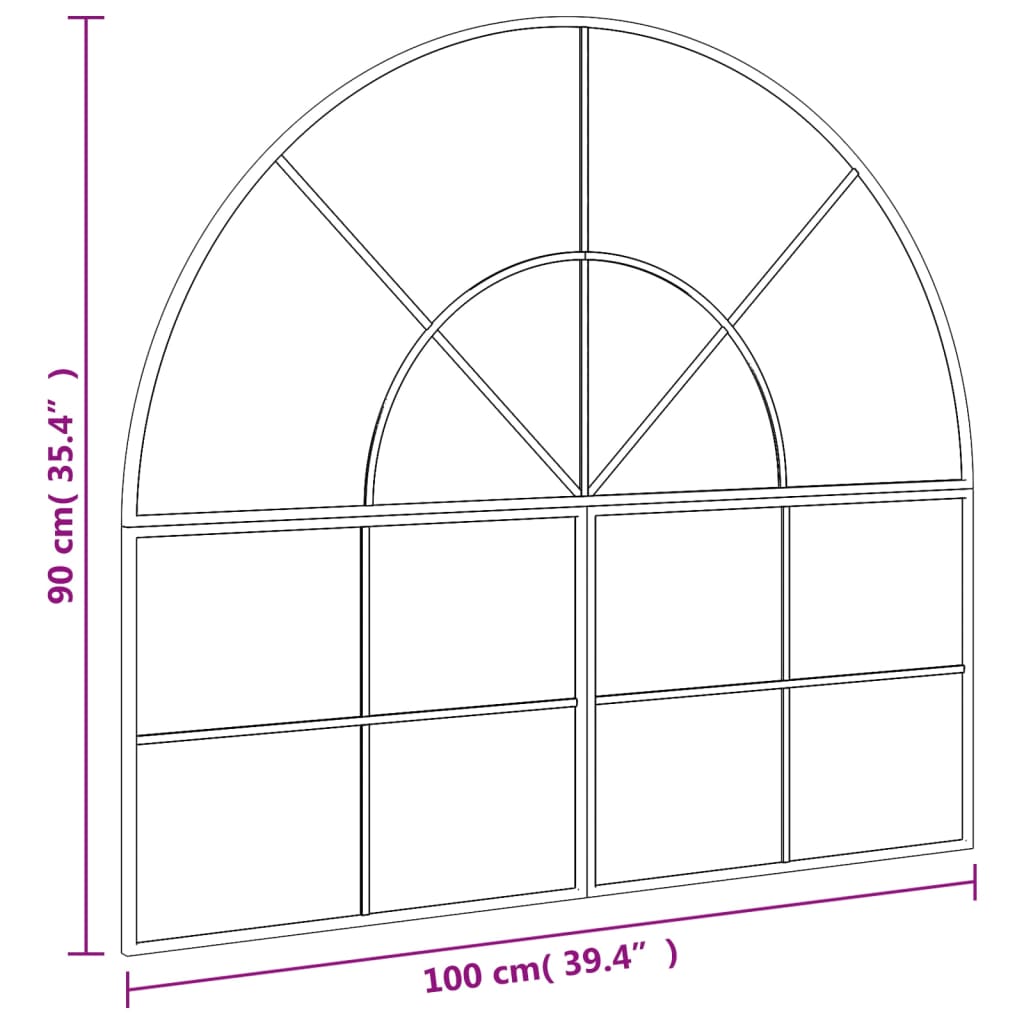 Specchio da Parete Nero 100x90 cm Arco in Ferro