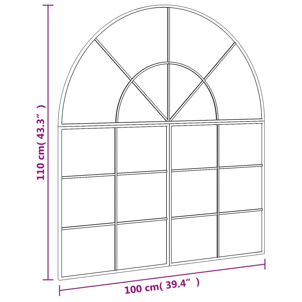 Specchio da Parete Nero 100x110 cm Arco in Ferro