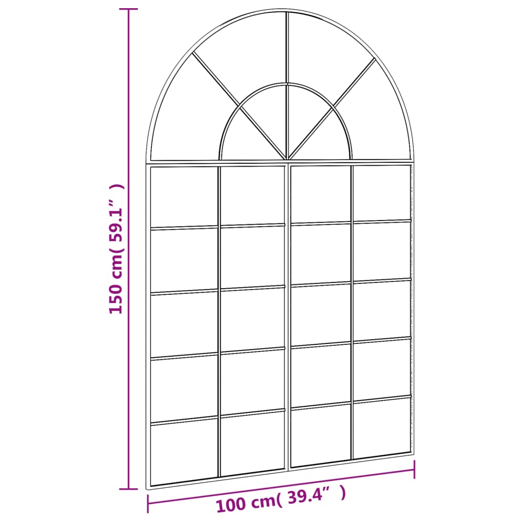 Specchio da Parete Nero 100x150 cm Arco in Ferro