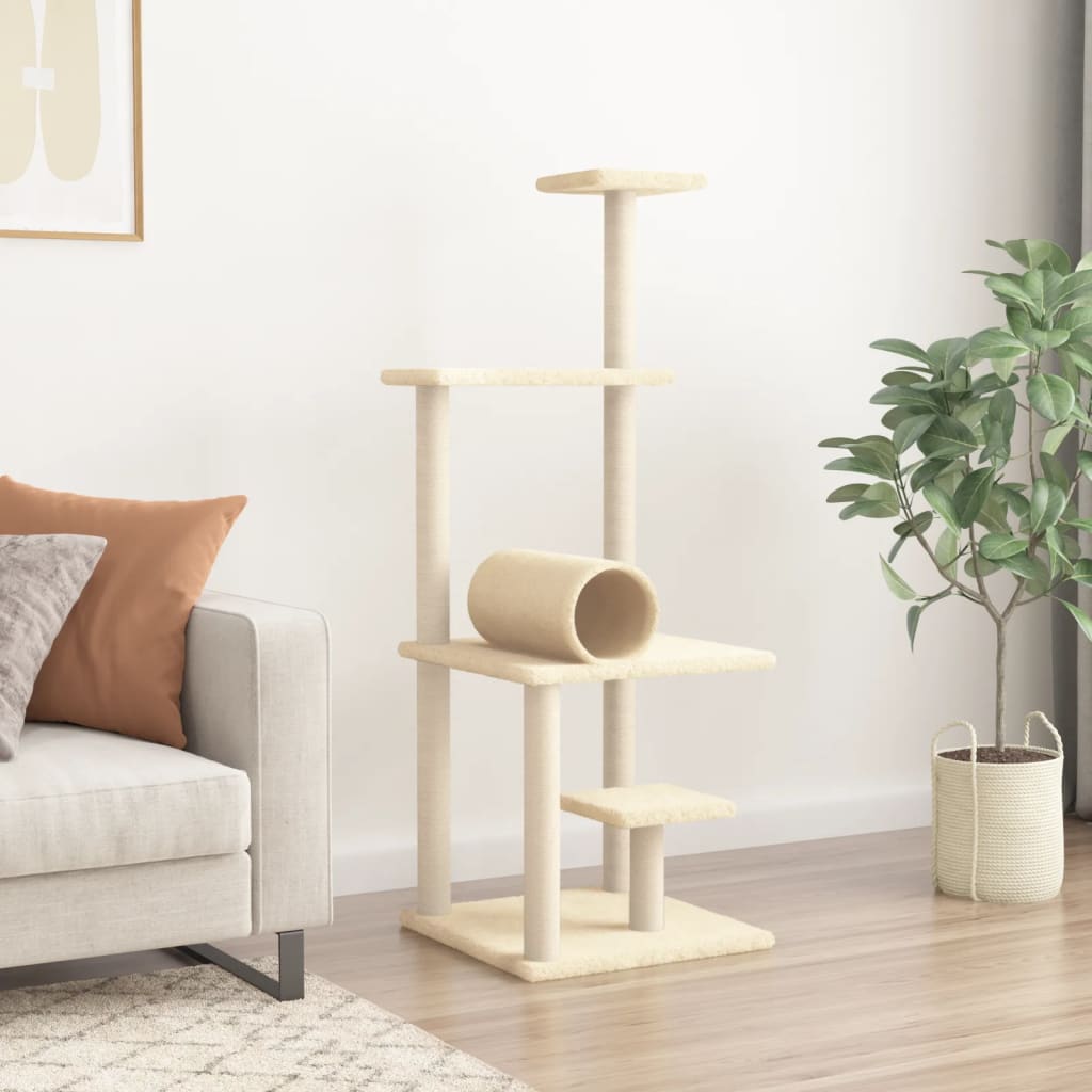 Albero per Gatti con Tiragraffi in Sisal Crema 136 cm