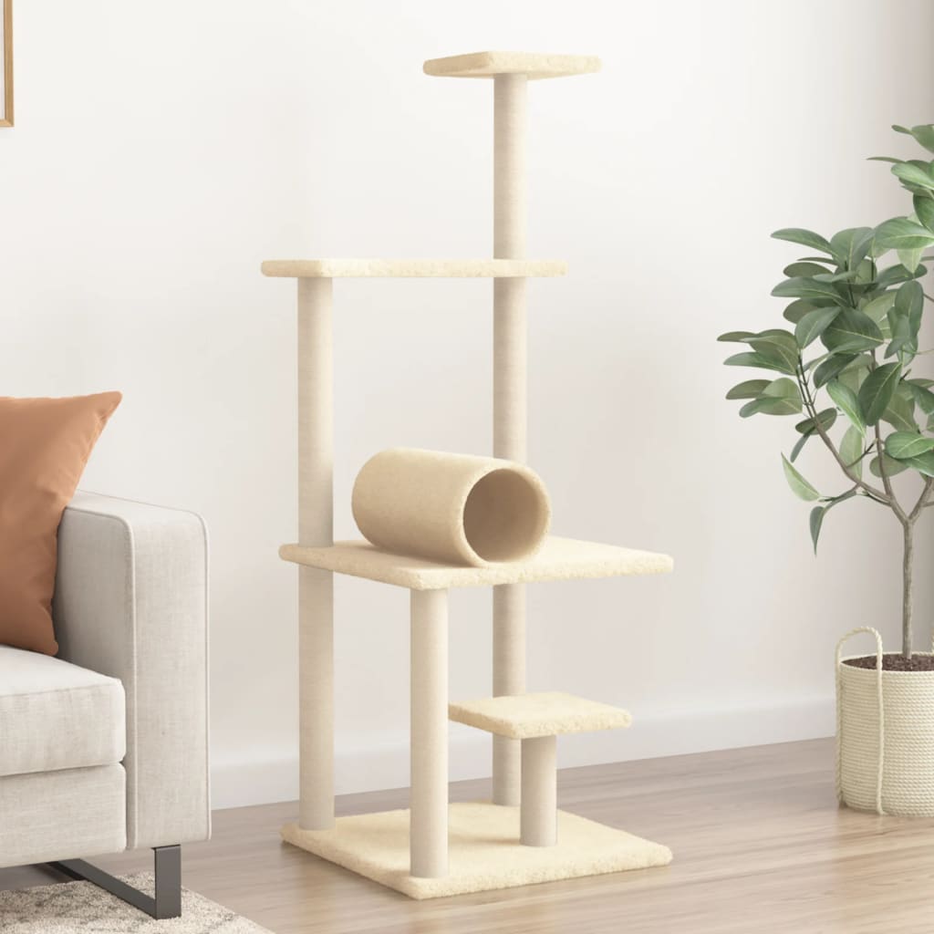 Albero per Gatti con Tiragraffi in Sisal Crema 136 cm