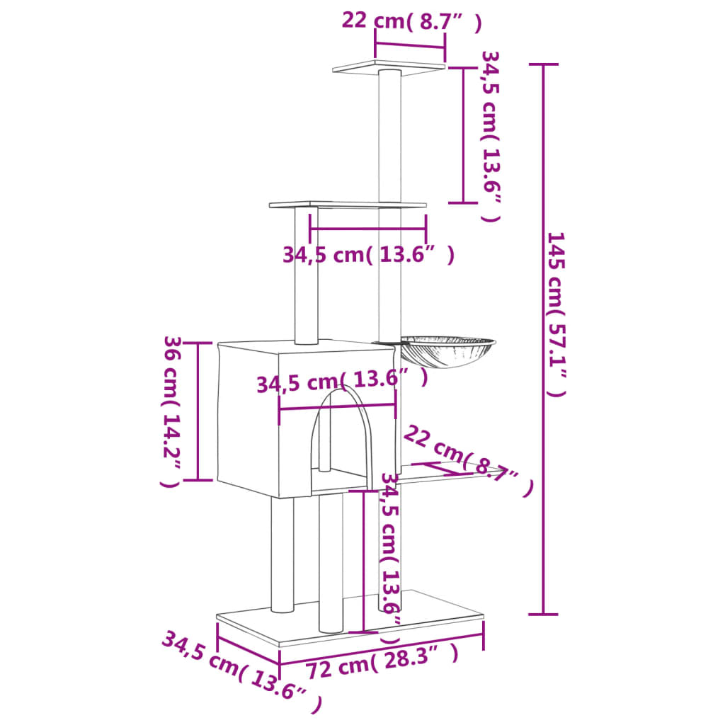 Albero per Gatti con Tiragraffi in Sisal Crema 145 cm