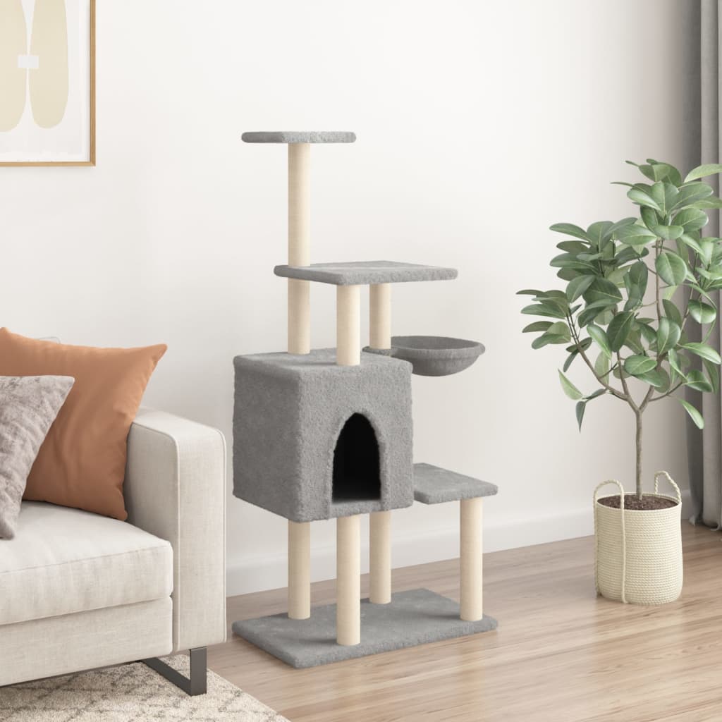 Albero per Gatti con Tiragraffi in Sisal Grigio Chiaro 131 cm