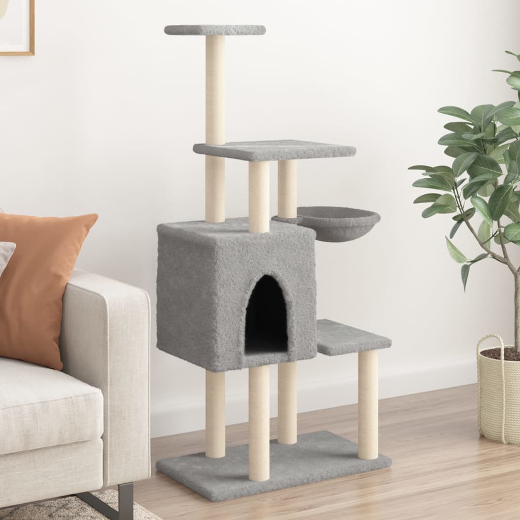 Albero per Gatti con Tiragraffi in Sisal Grigio Chiaro 131 cm