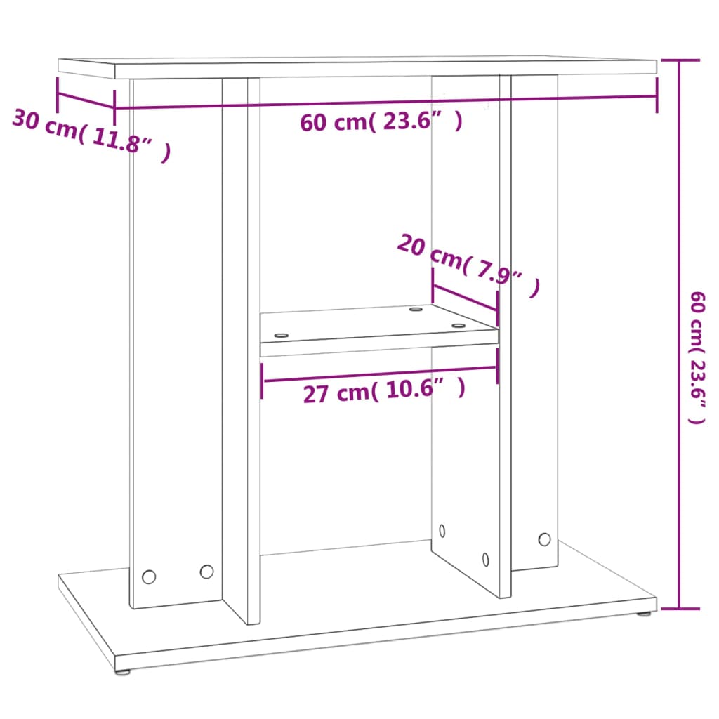 Supporto Acquario 60x30x60cm in Legno Multistrato Bianco Lucido