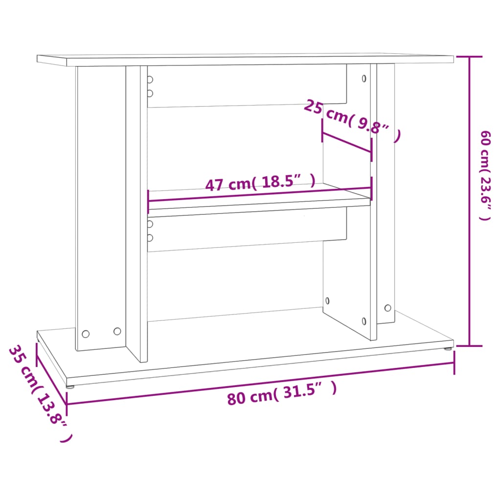 Supporto Acquario 80x35x60cm in Legno Multistrato Bianco Lucido