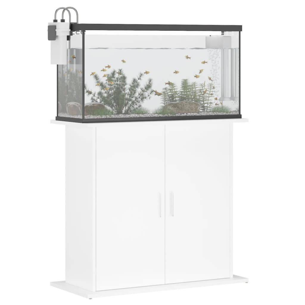 Supporto Acquario 81x36x73cm in Legno Multistrato Bianco Lucido