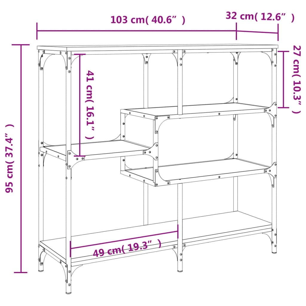 Tavolo Consolle Rovere Sonoma 103x32x95 cm in Legno Multistrato