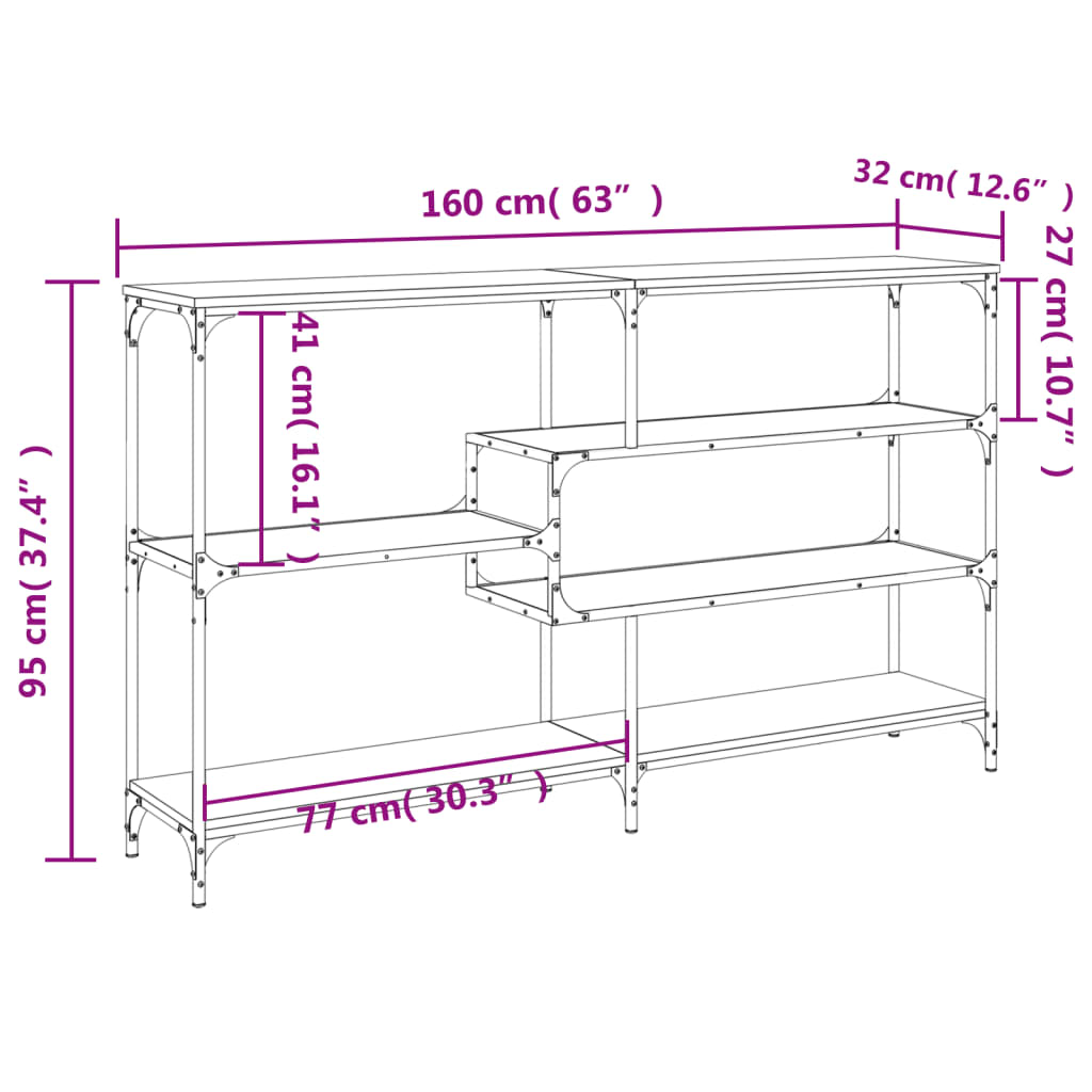 Tavolino Consolle Nero 160x32x95 cm in Legno Multistrato