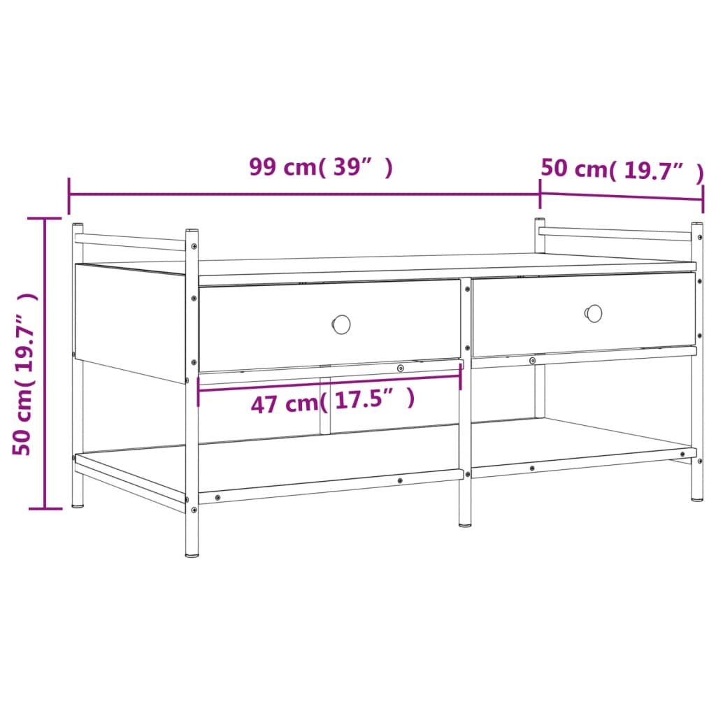 Tavolino da Salotto Rovere Sonoma 99x50x50cm Legno Multistrato