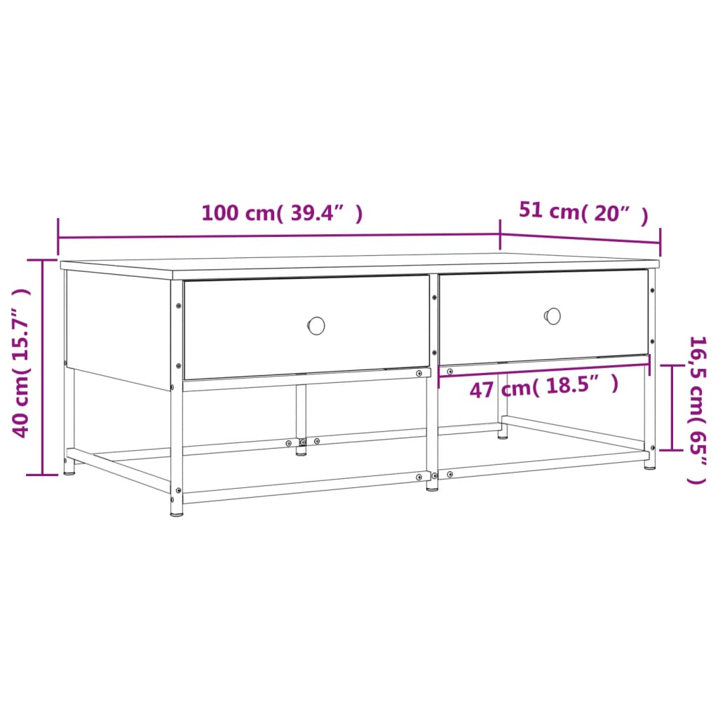 Tavolino da Salotto Rovere Sonoma 100x51x40cm Legno Multistrato