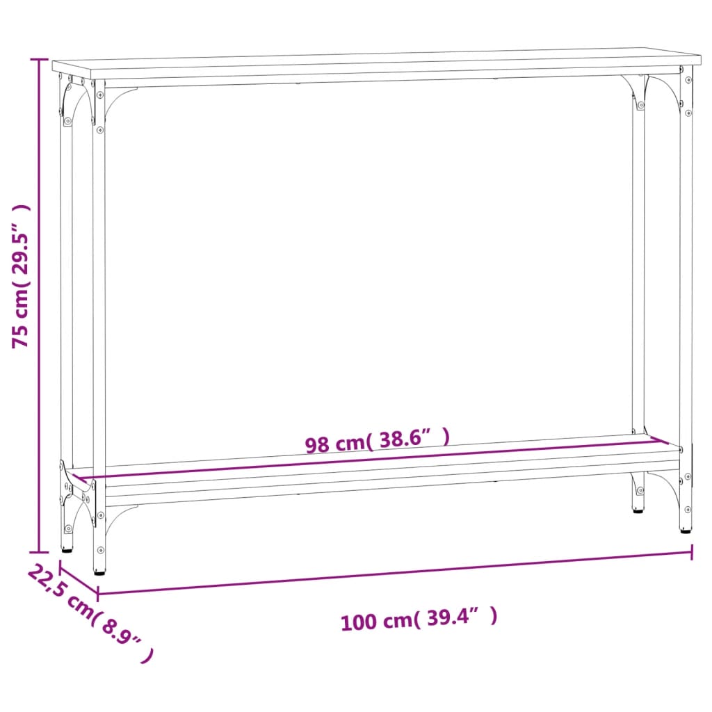 Tavolino Consolle Nero 100x22,5x75 cm in Legno Multistrato