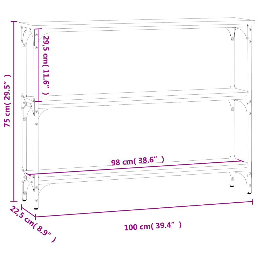 Tavolino Consolle Nero 100x22,5x75 cm in Legno Multistrato