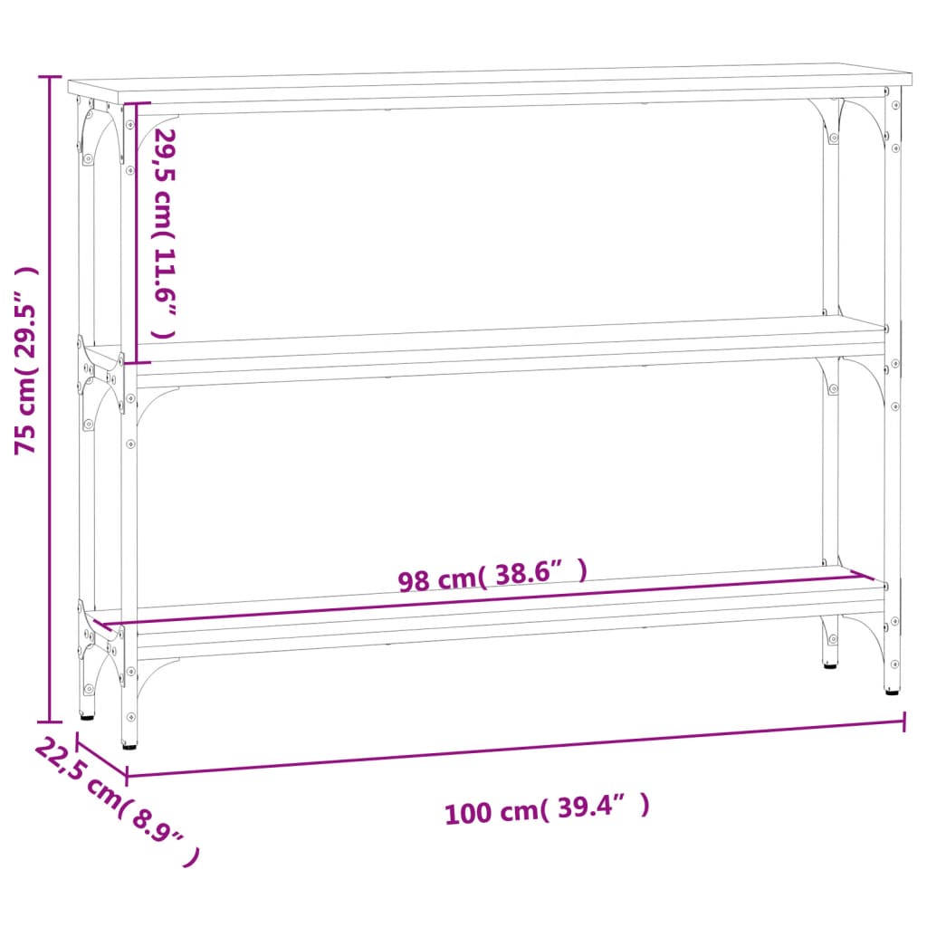 Tavolino Consolle Rovere Fumo 100x22,5x75 cm Legno Multistrato