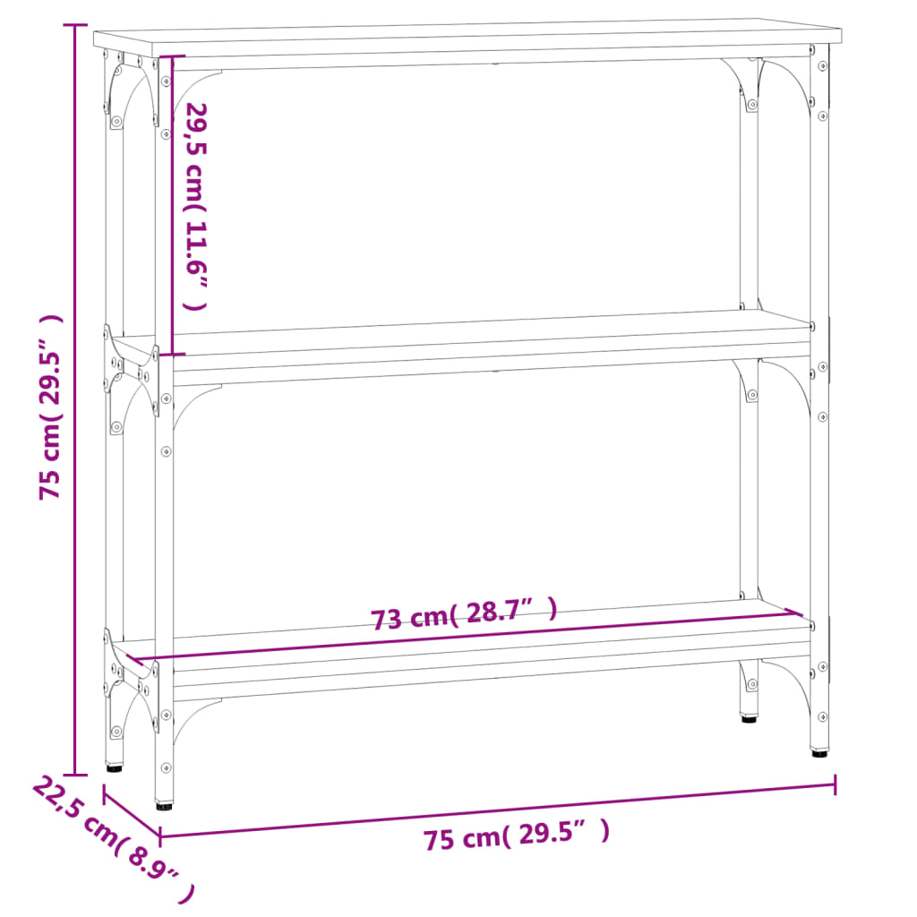 Tavolino Consolle Nero 75x22,5x75 cm in Legno Multistrato