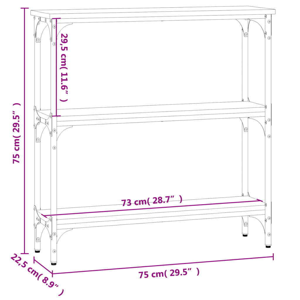 Tavolino Consolle Rovere Sonoma 75x22,5x75cm Legno Multistrato