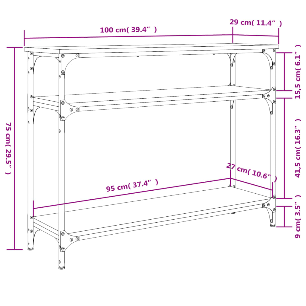 Tavolo Consolle Rovere Sonoma 100x29x75 cm in Legno Multistrato