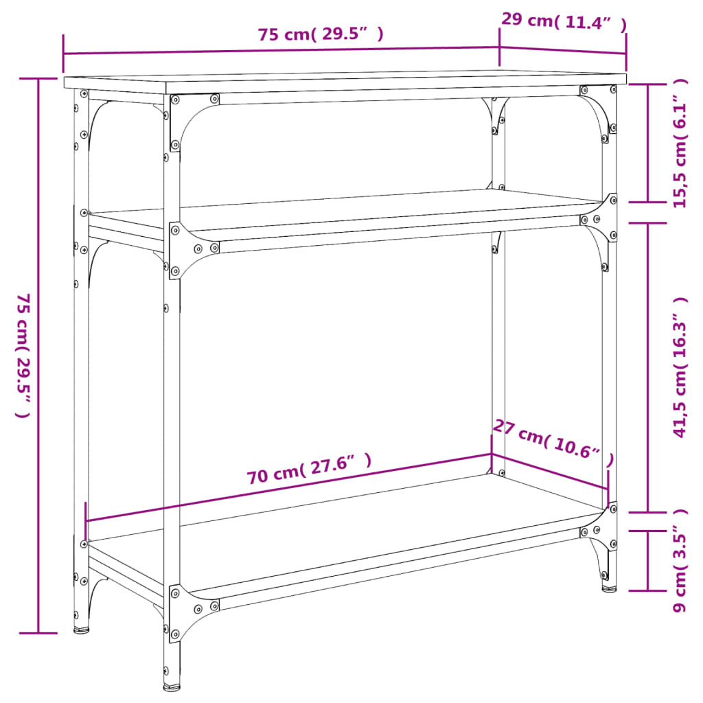 Tavolino Consolle Rovere Fumo 75x29x75 cm in Legno Multistrato