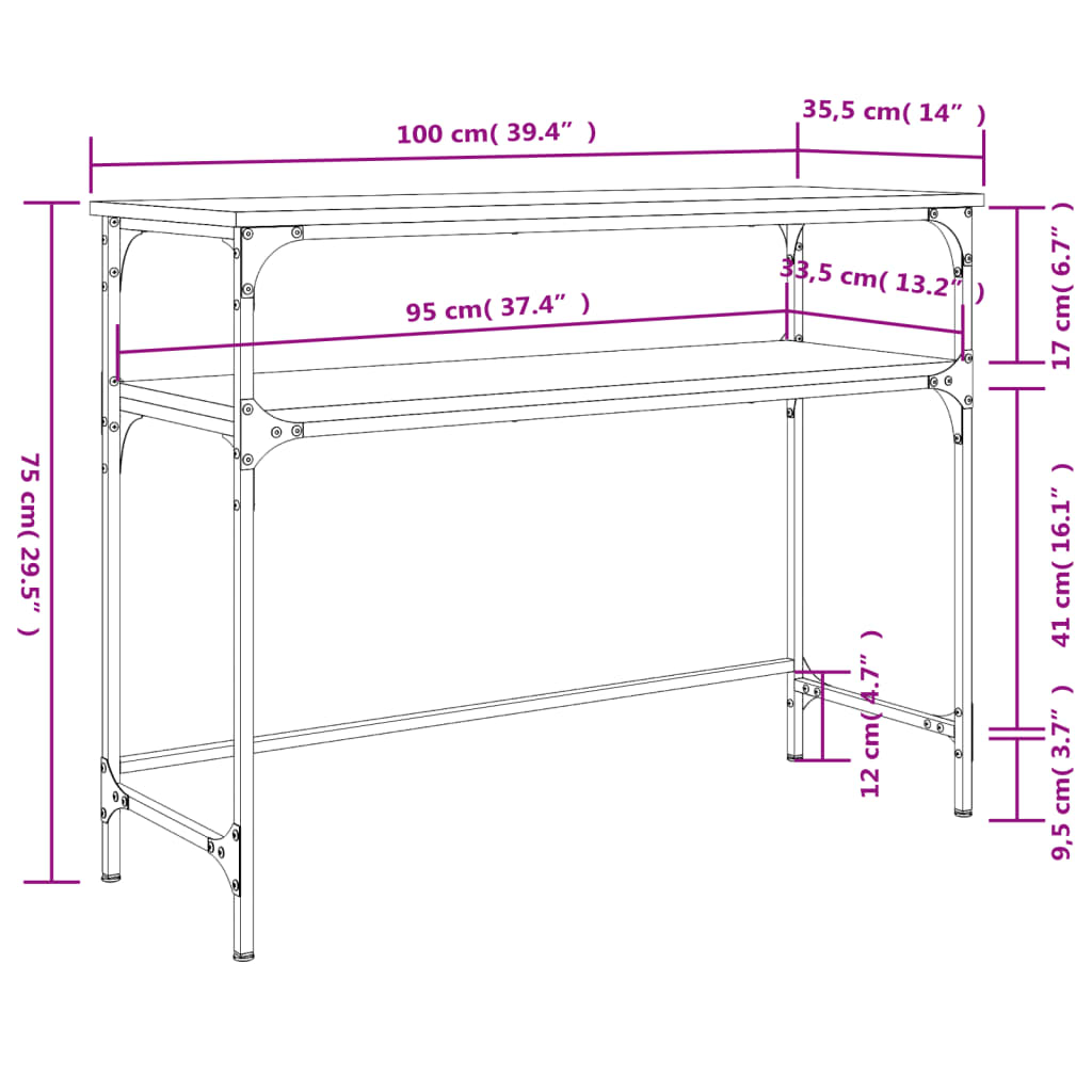 Tavolino Consolle Nero 100x35,5x75 cm in Legno Multistrato