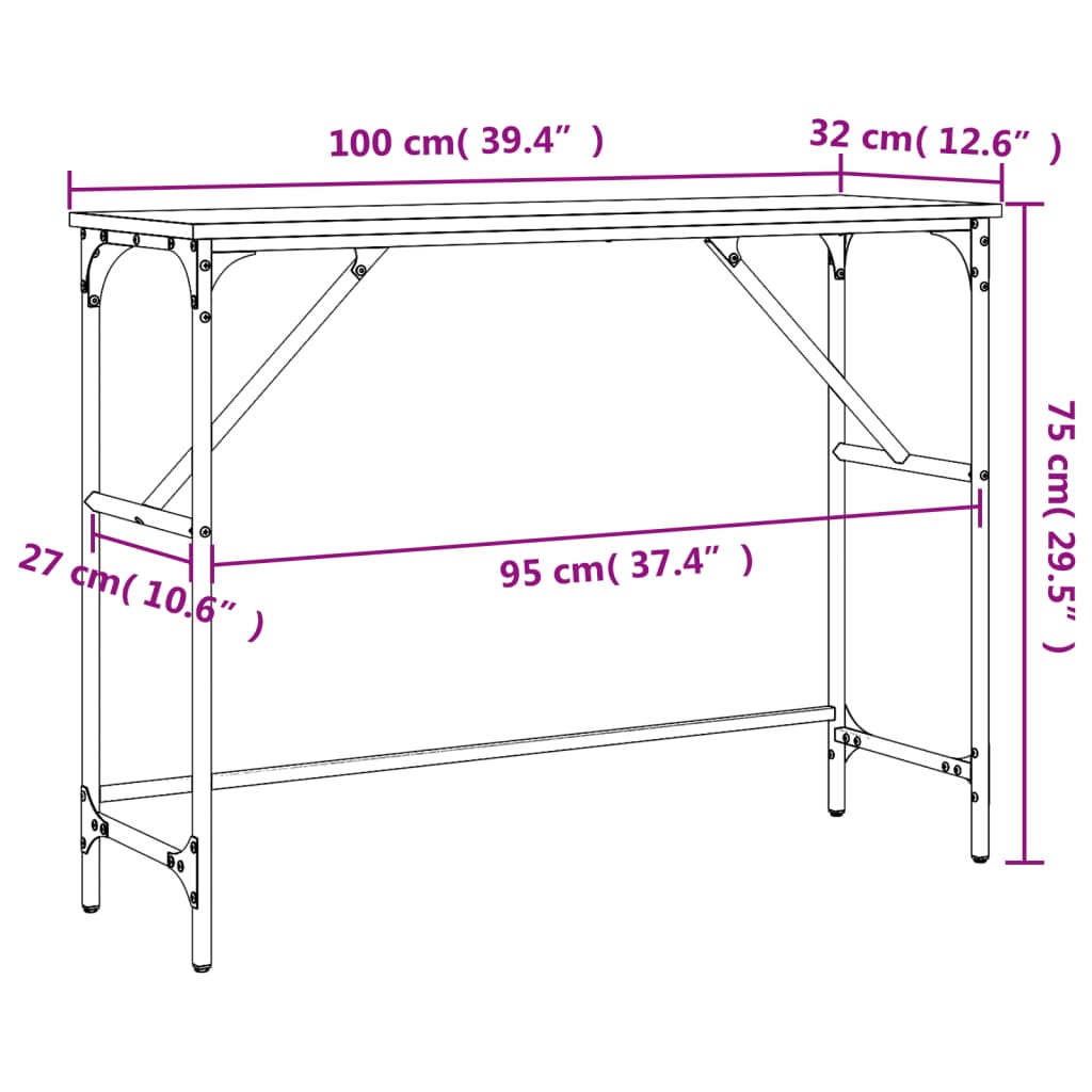 Tavolo Consolle Grigio Sonoma 100x32x75 cm in Legno Multistrato