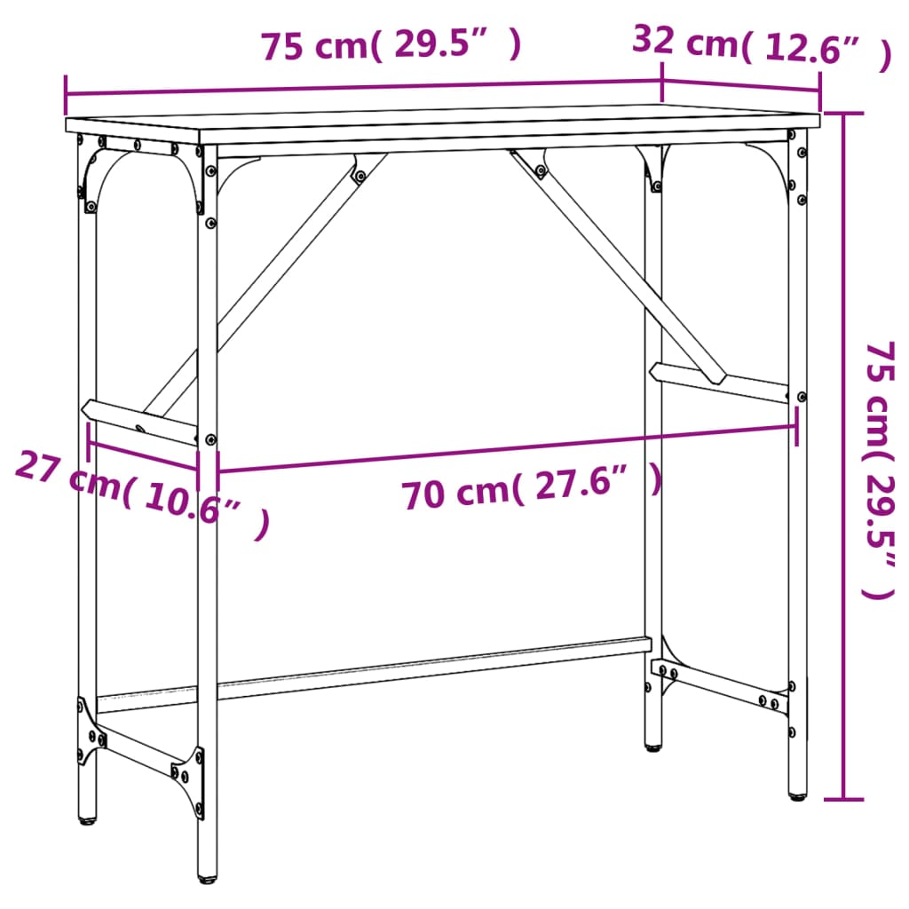 Tavolino Consolle Nero 75x32x75 cm in Legno Multistrato